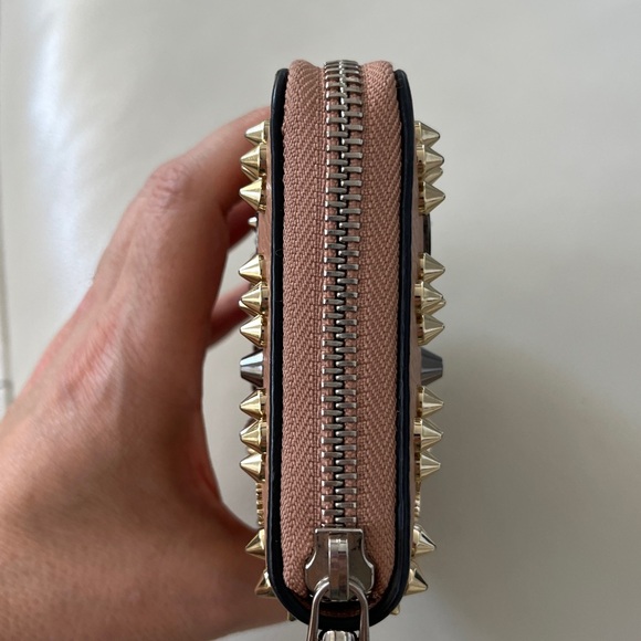 Christian Louboutin Blush Pink Studded Leather Zip-Around Wallet - Picture 7 of 10